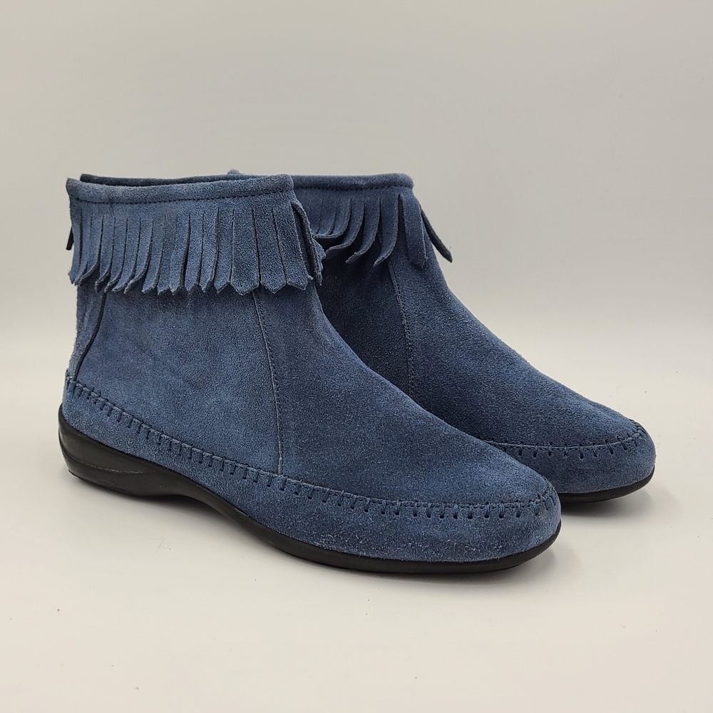 Comfort Ease Fringe Ankle Boot Wmns 8 - Blue